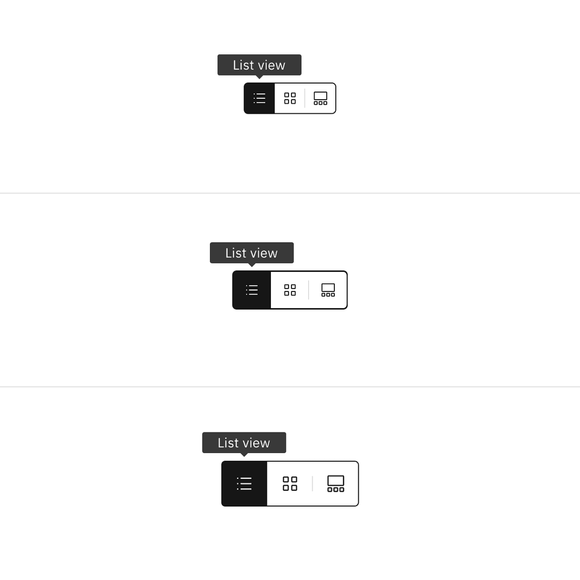 Height options for the icon content switcher